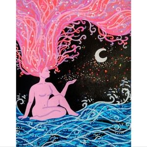 Pink Woman Body Original Art Naked Nude Artwork 8x10 inch Black Canvas